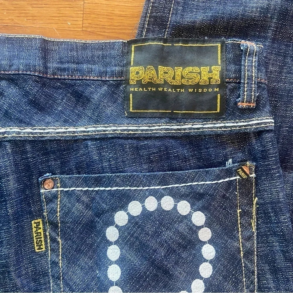 Parish Health Wealth &Wisdom Men’s Jeans Size 38 Dark Wash Button Fly Streetwear